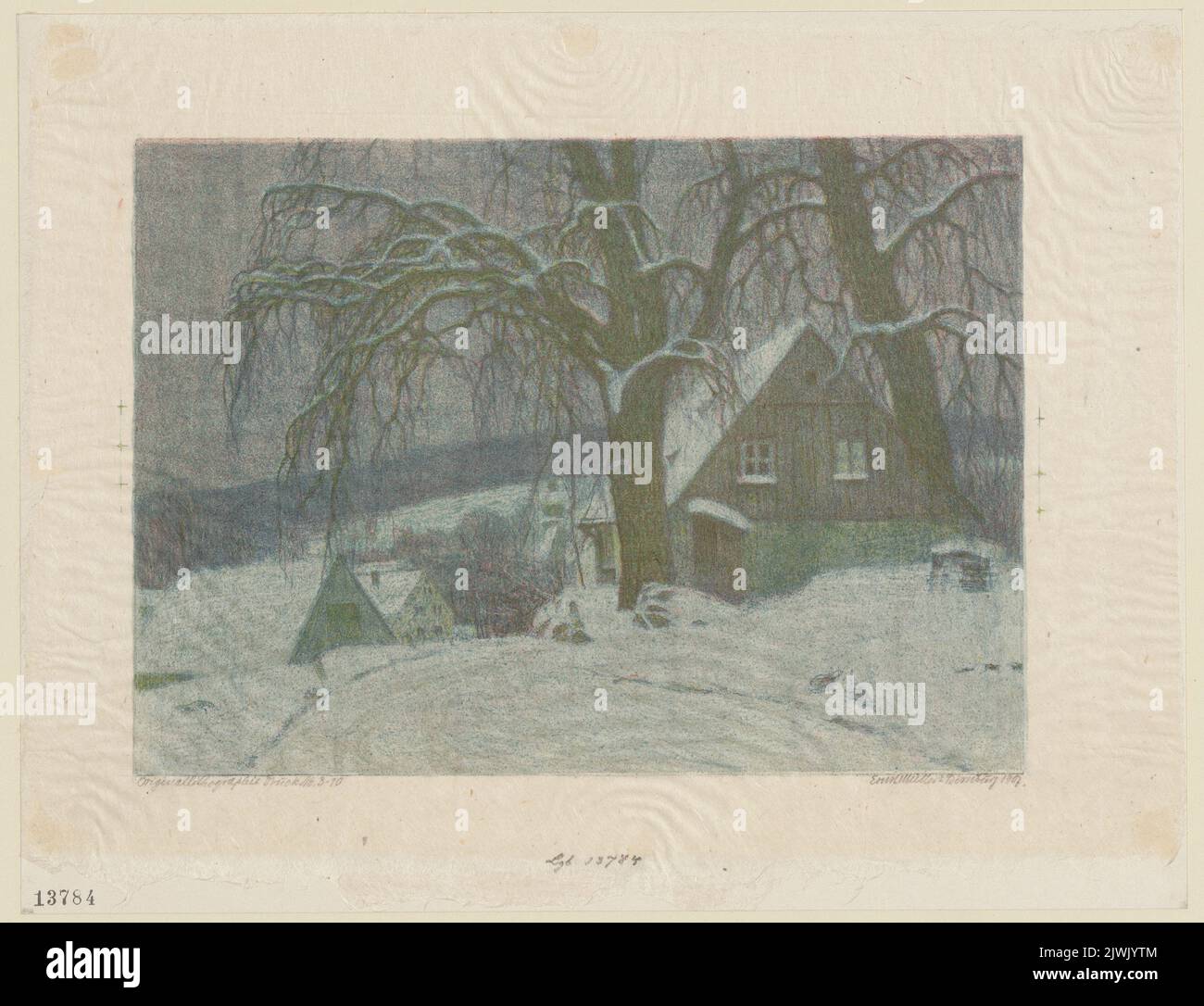 Dorf im Winter (Riesengebirge). Müller-Bernburg, Ernst (1874-1941), graphic artist, Verlag Georg D.W. Callwey (Monachium ; wydawnictwo ; 1884-2009), publishing house Stock Photo