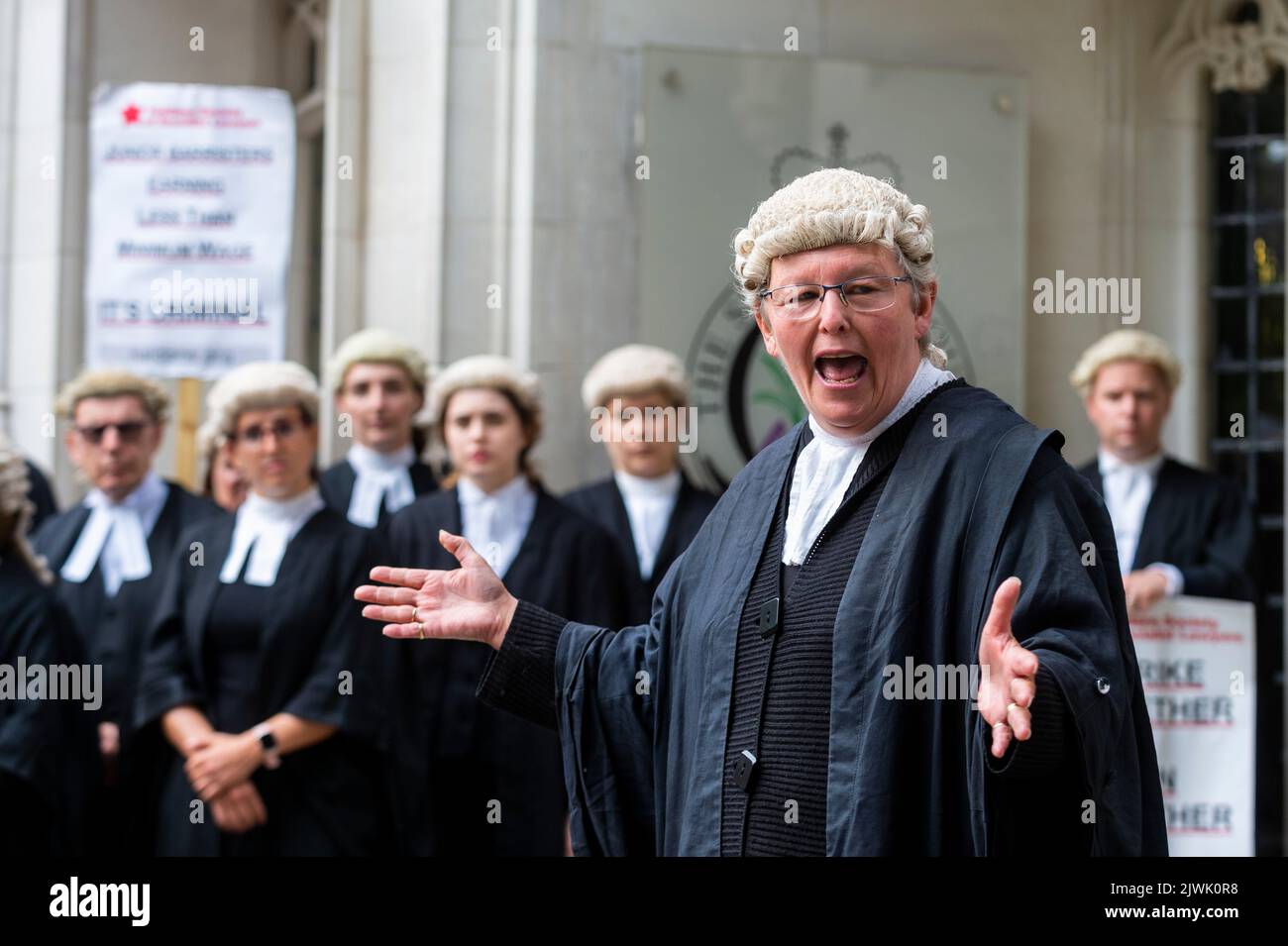 London, UK.  6 September 2022.  Criminal barristers outside the Supreme Court in Parliament Square during a protest demanding increases to their pay for legal aid services.  Credit: Stephen Chung / Alamy Live News Stock Photo