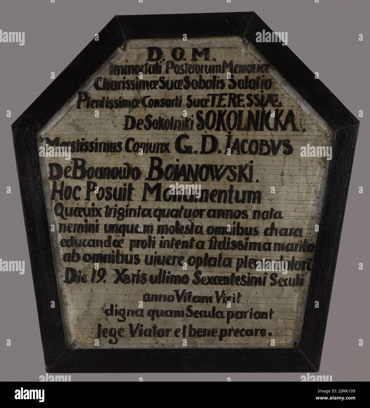 Steel plate with inscription for the coffin portrait of Teresa ...