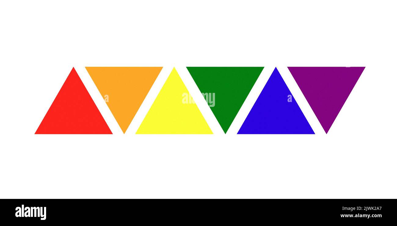 Line of triangles in LGBT pride rainbow colors, graphic design detail isolated Stock Photo