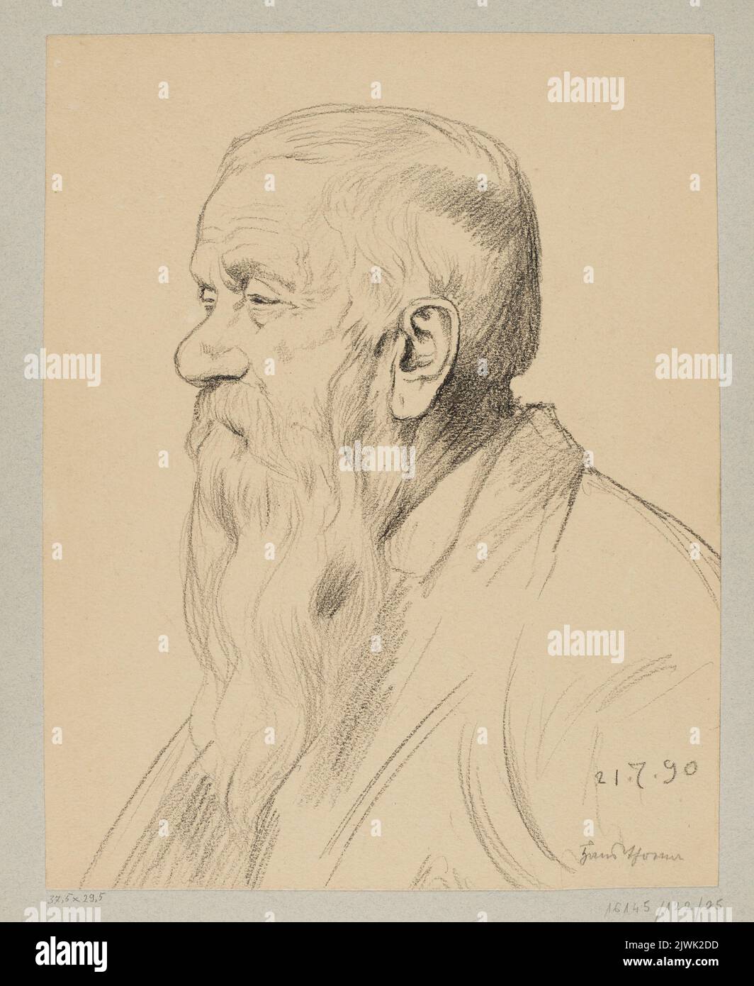 Portrait of an old man with a long beard depicted in profile. Thoma ...