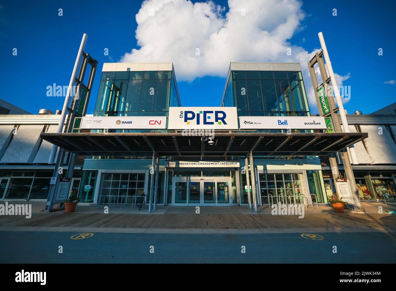 THE PIER store front at Halifax Seaport, Water front responsible for port logistics, management - HALIFAX, NOVA SCOTIA, CANADA - AUG 2022 Stock Photo