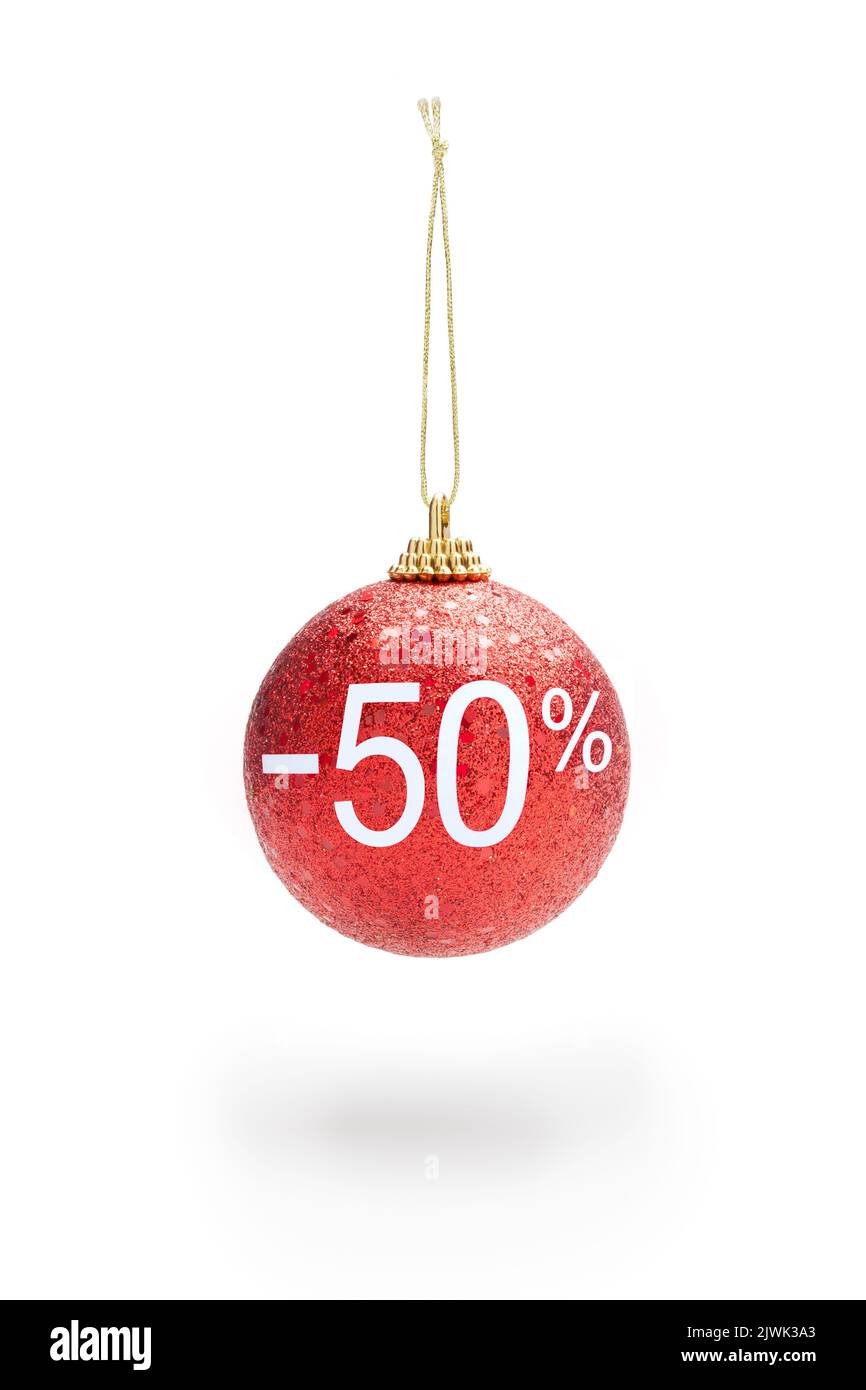 Christmas ball hanging from cord. 50% sale off Stock Photo
