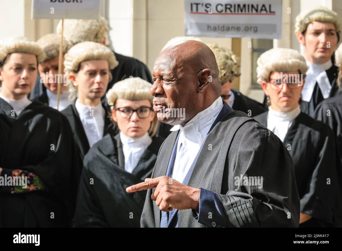 London, UK. 06th Sep, 2022. Dr Shaun Wallace, senior criminal defence advocate. Barristers outside the Supreme Court in Westminster this morning. Criminal barristers in England and Wales have yesterday started an indefinite, uninterrupted strike over legal aid rates and falling real earnings. Credit: Imageplotter/Alamy Live News Stock Photo