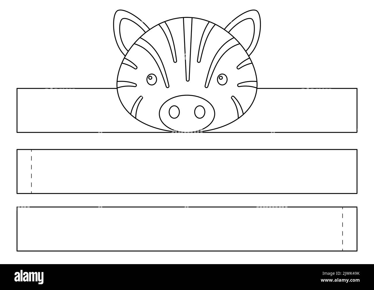 Printable zebra paper crown. Diy cut party ribbon template for birthday