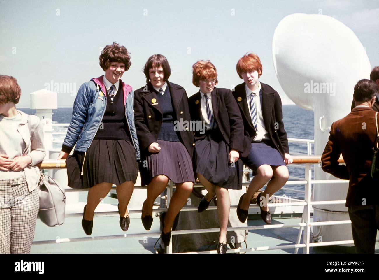 Teenage girls in school uniform on a Thorensen Ferry 29 May 1966 Photo by Tony Henshaw Archive Stock Photo