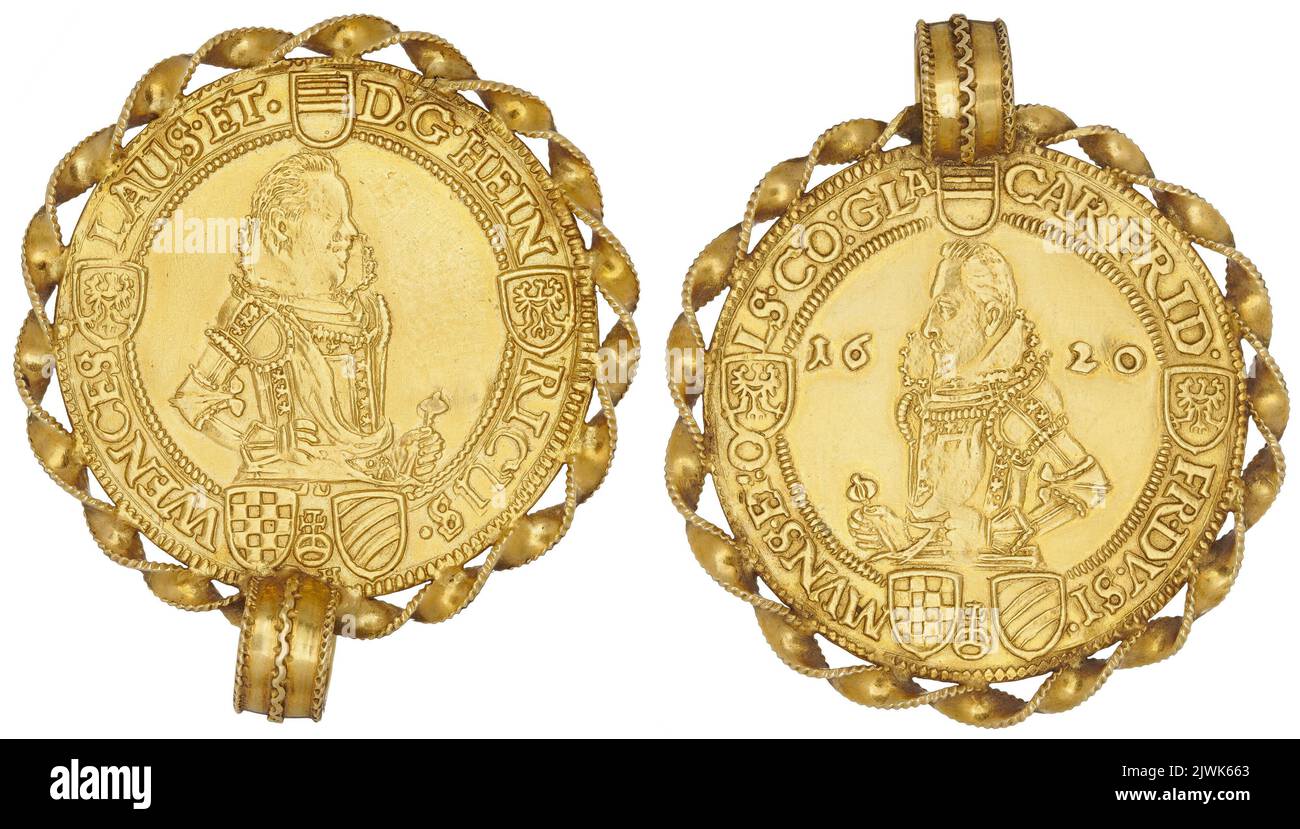 4 ducats (1 thaler stamp, coin in decorative setting with ear). Henryk Wacław (książę oleśnicki ; 1617-1639), ruler, Karol Fryderyk (książę oleśnicki ; 1617-1639), ruler, Hase, Burkhardt (fl. 1603-1623), moneyer Stock Photo