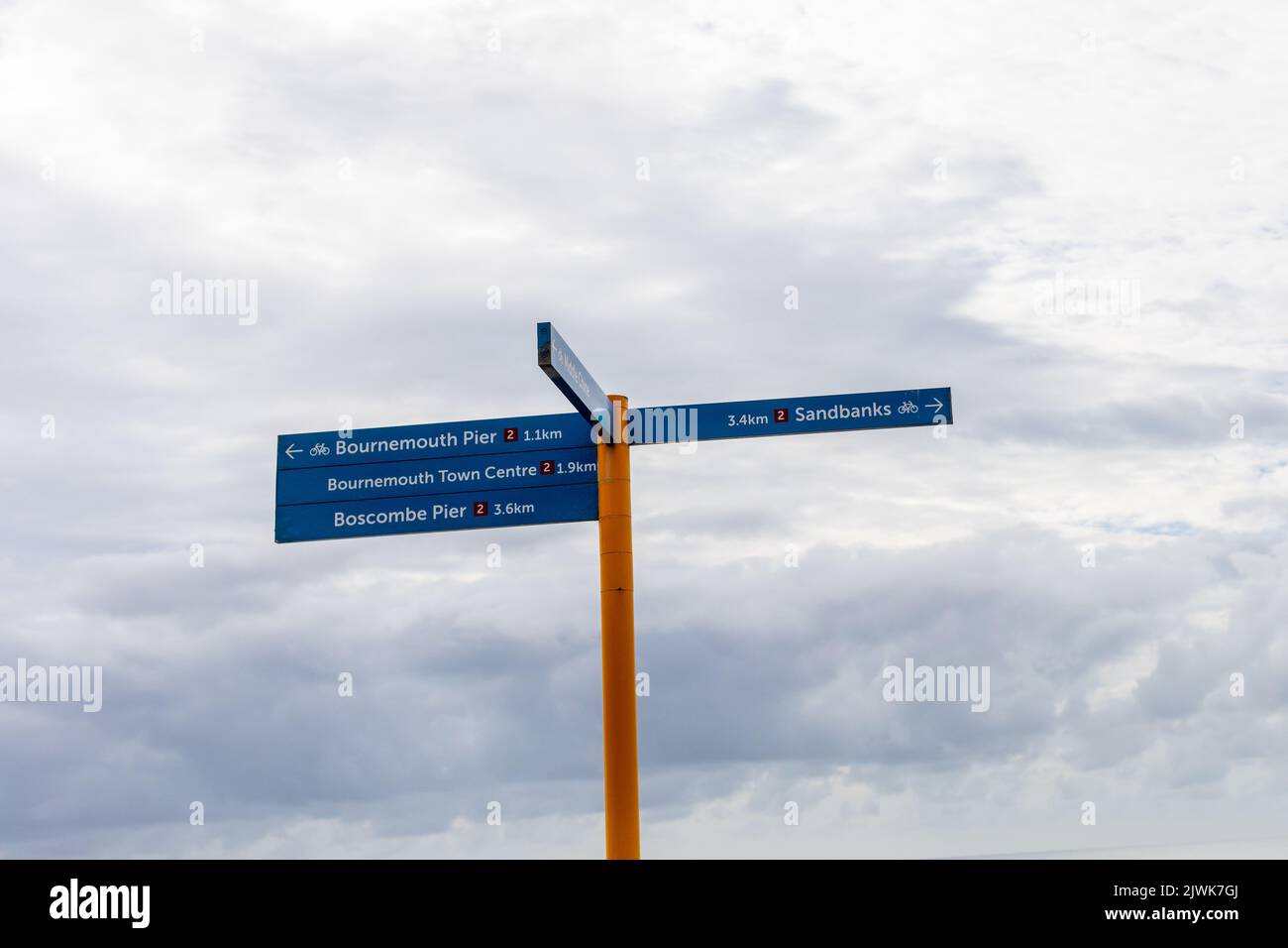 Beach signpost for Bournemouth, Boscombe, Sandbanks Stock Photo