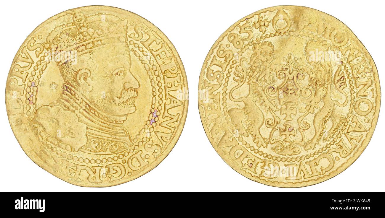 Gdańsk ducat. Goebel, Kasper (fl. 1577), mint tenant, Stefan I Batory (król polski ; 1575-1586), ruler Stock Photo