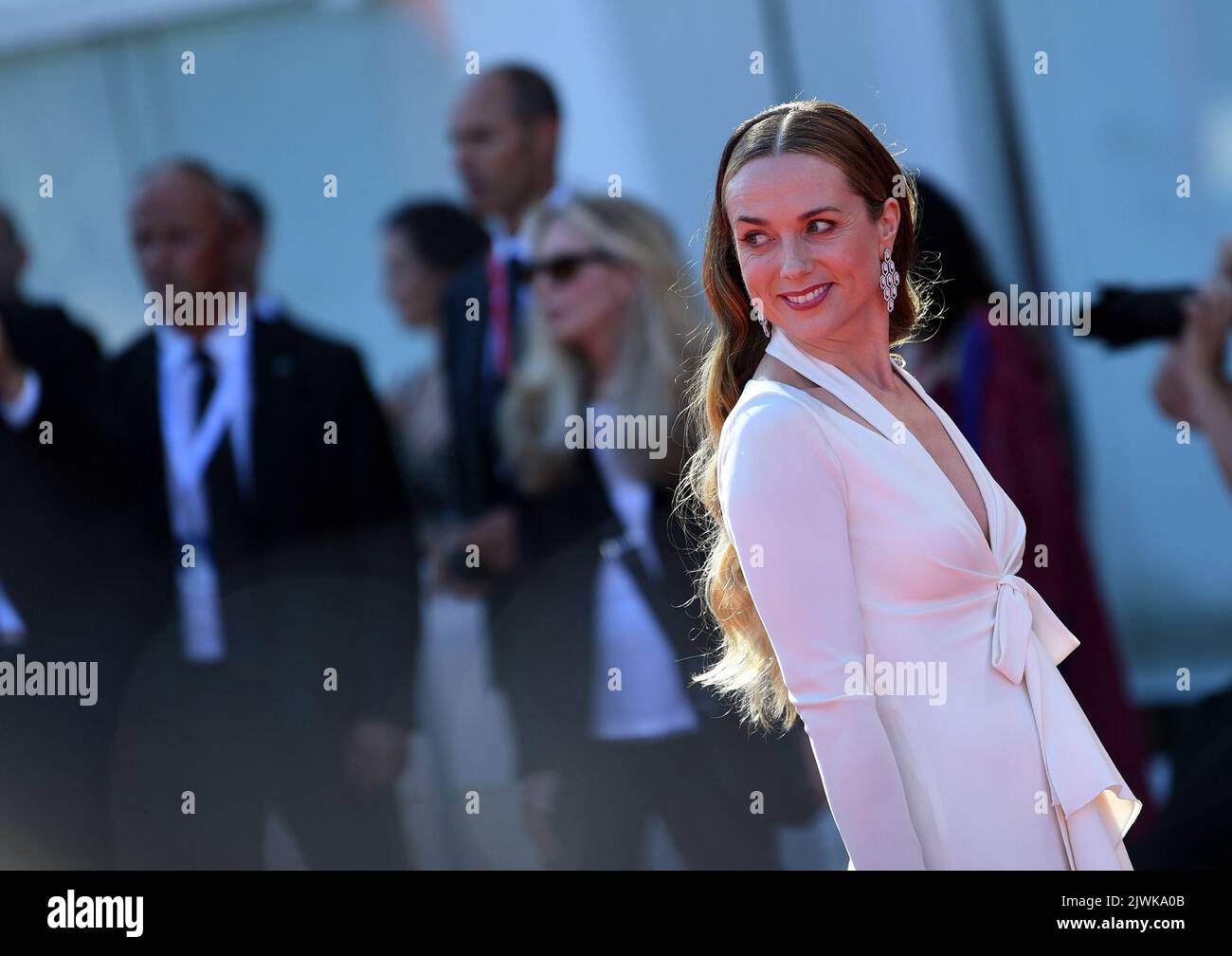 Venice, Italy. 5th Sep, 2022. Actress Kerry Condon poses on the red carpet for the premiere of the film 'The Banshees of Inisherin' during the 79th Venice International Film Festival in Venice, Italy, on Sept. 5, 2022. Credit: Jin Mamengni/Xinhua/Alamy Live News Stock Photo