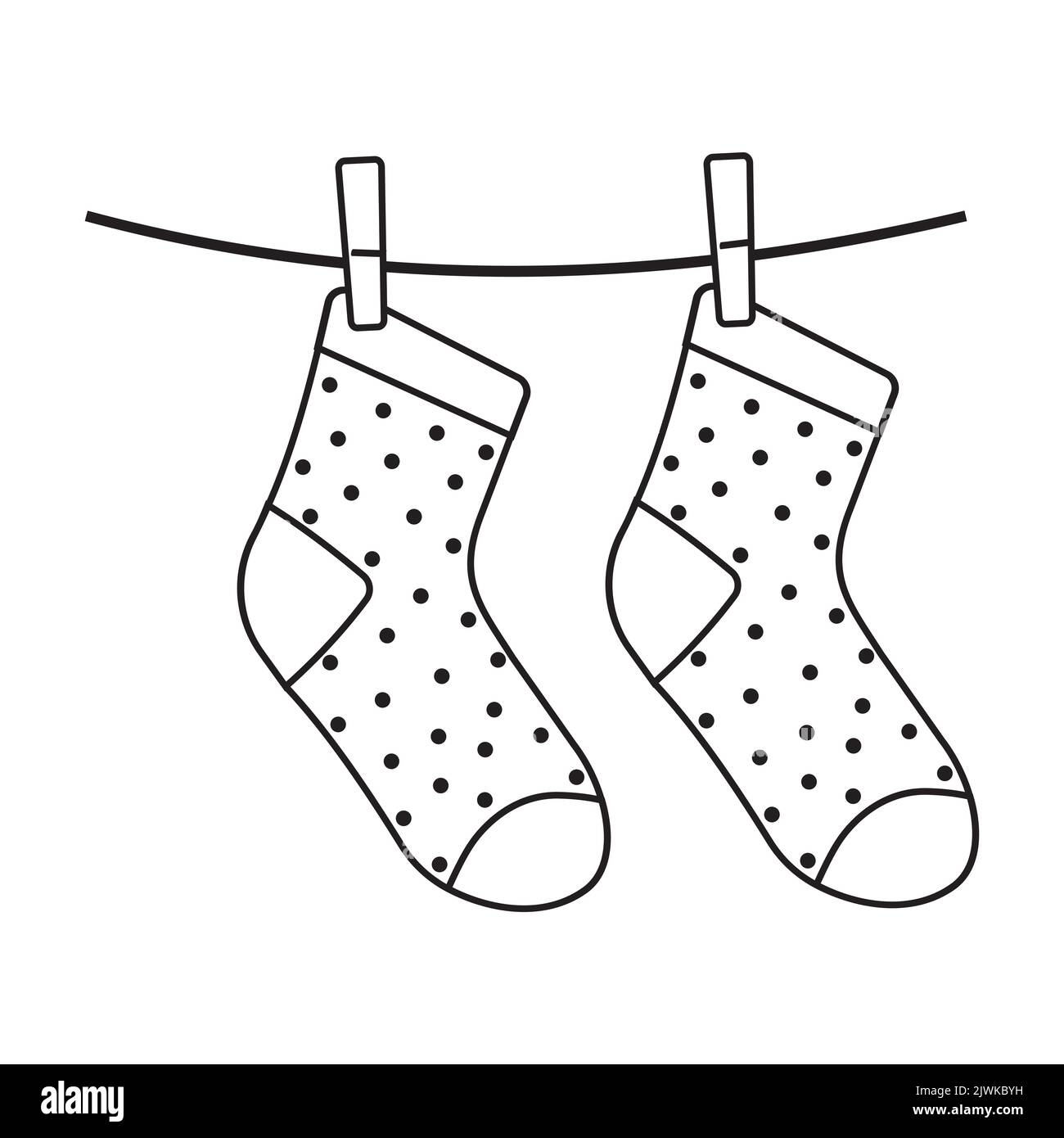 Children's socks on a rope, black outline, vector illustration Stock ...