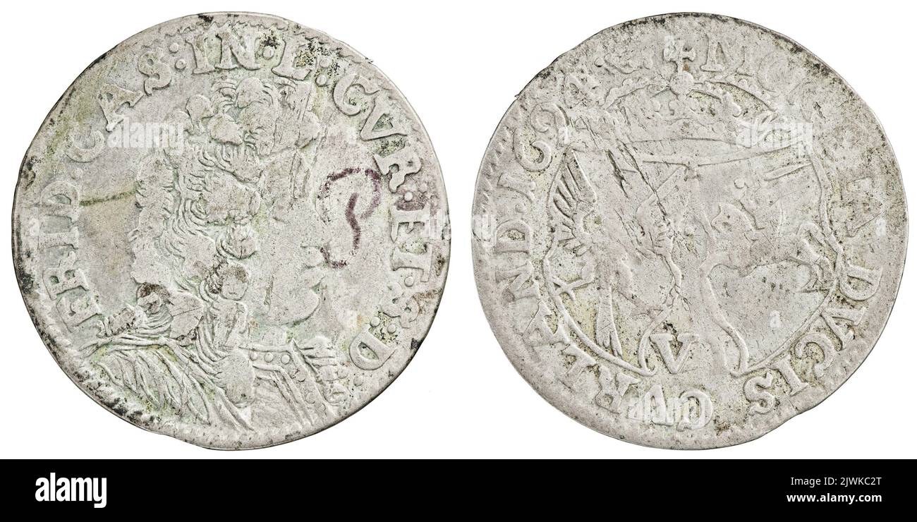 6 groschen. Fryderyk Kazimierz Kettler (książę Kurlandii i Semigalii ; 1682-1698), ruler, Hille, Gustaw Adolf (fl. 1694), moneyer Stock Photo