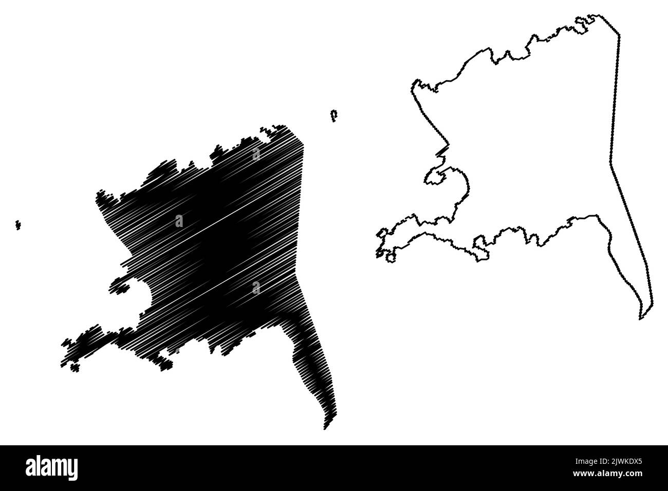 Carnac islands (Western Australia, Commonwealth of Australia, Indian Ocean) map vector illustration, scribble sketch Ngoorloormayup map Stock Vector
