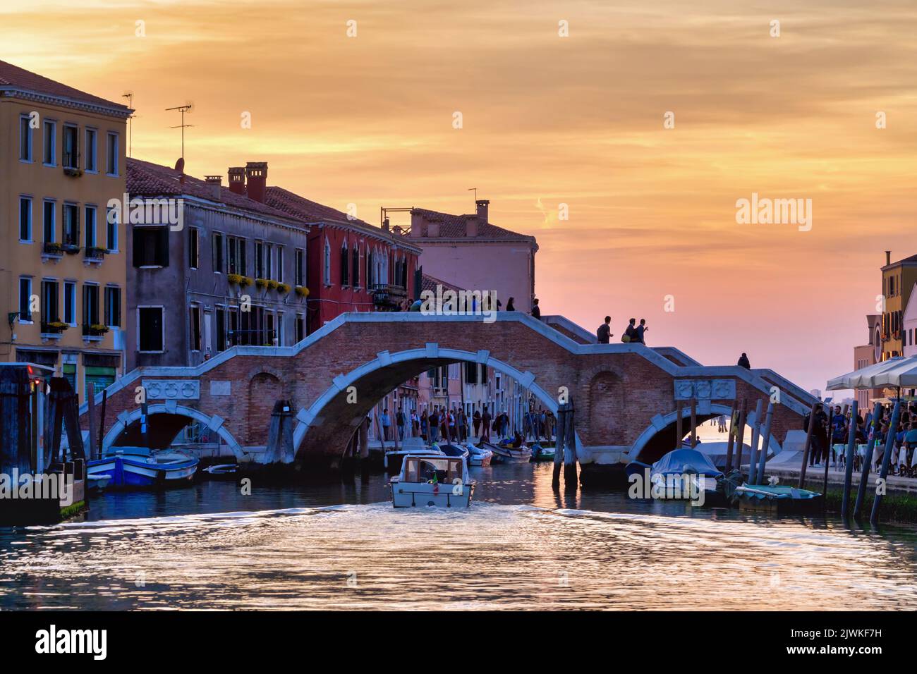 Ponte dei Tre Archi, on Canal di Cannaregio, Venice, Italy. Three Arches Bridge. Stock Photo