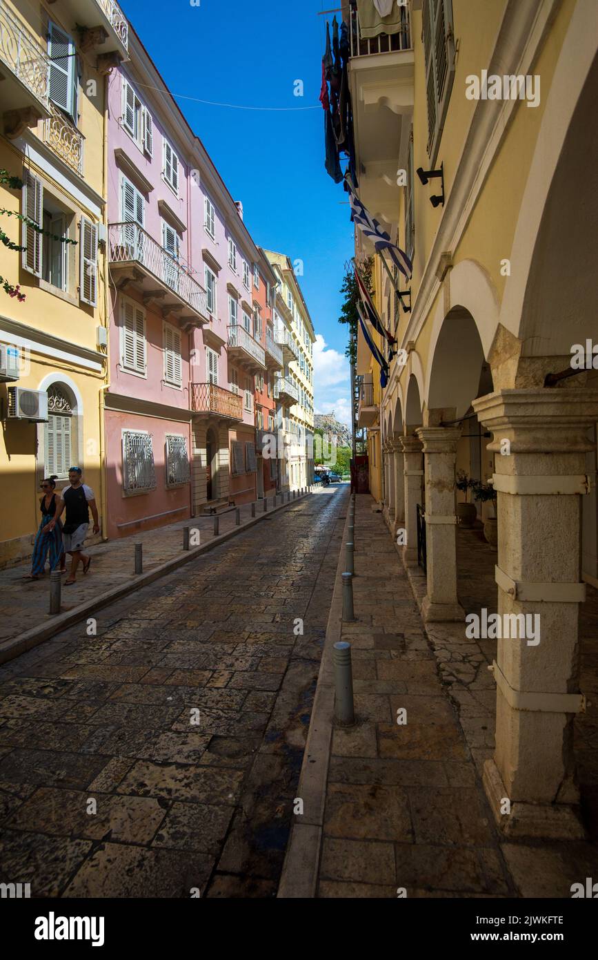 Moustoxidi street in Corfu Town, Greece Stock Photo
