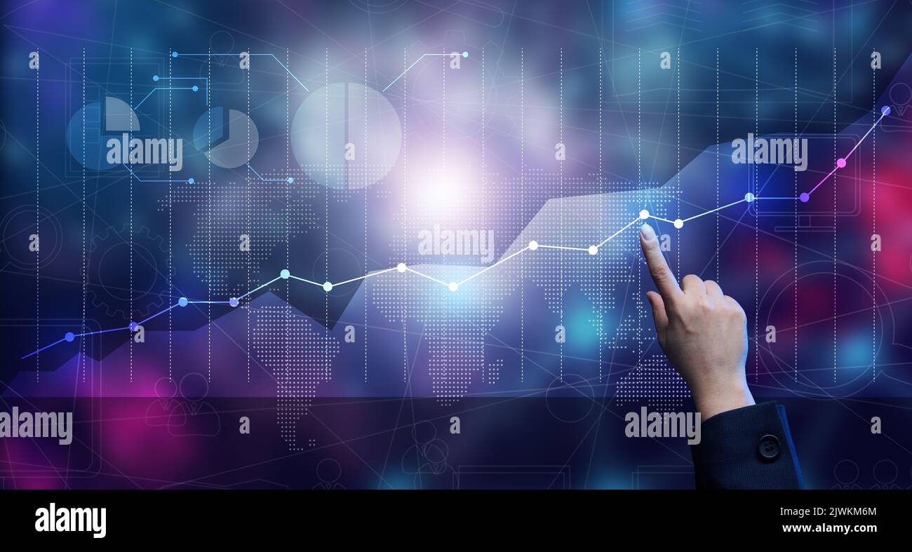 Holographic chart with rising rates and indicators. Business growth