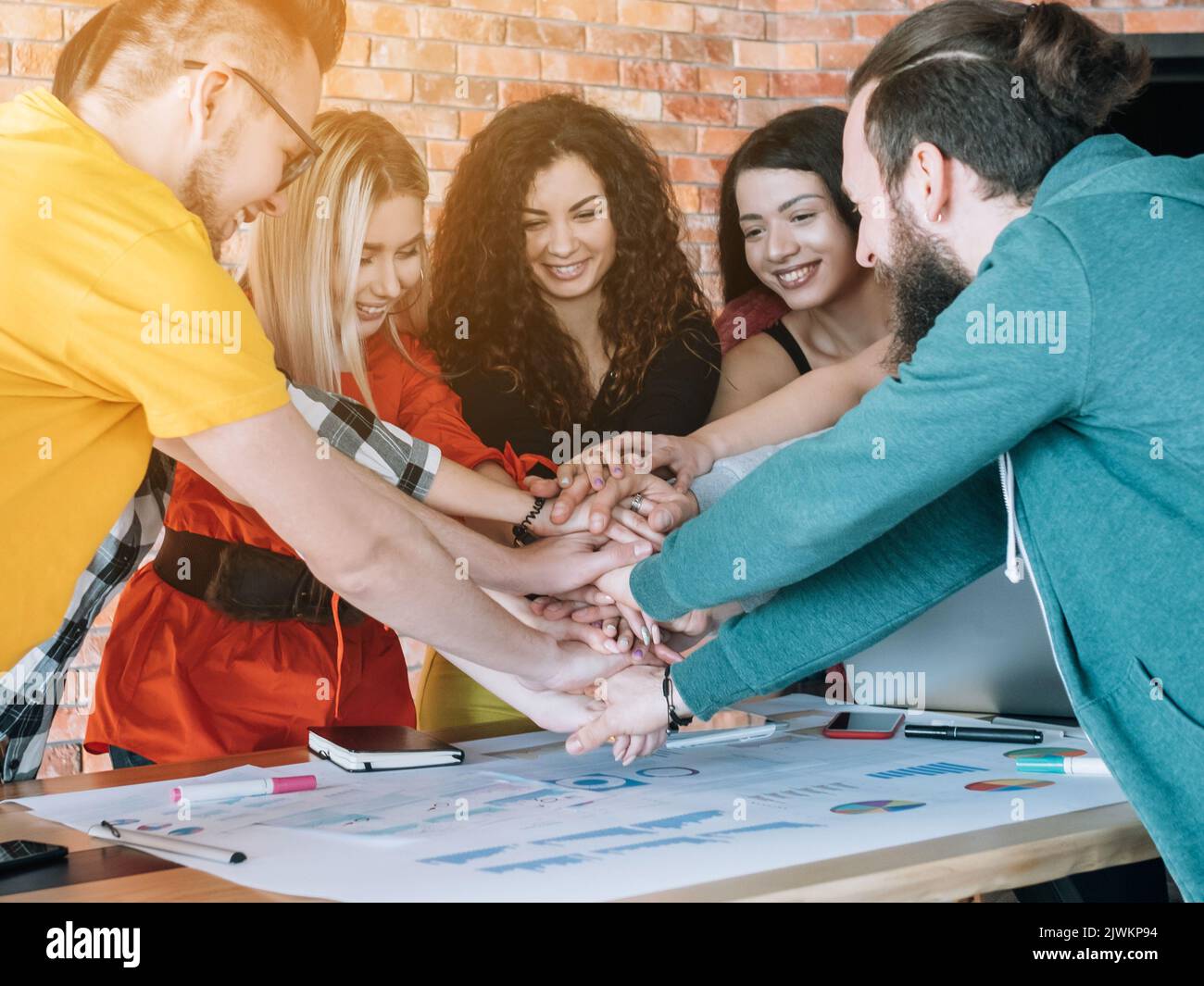 hands together equality teamwork success support Stock Photo