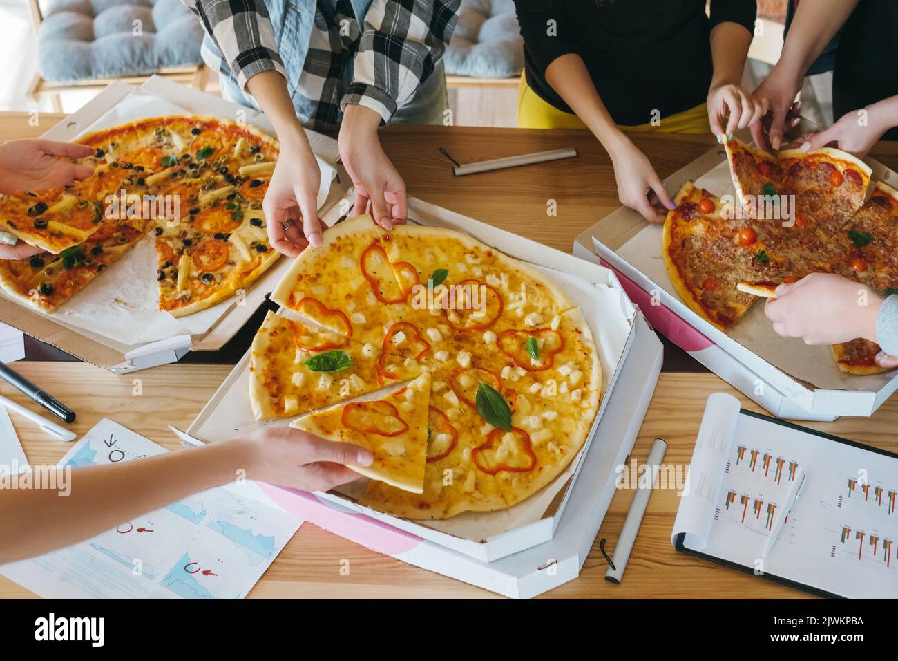 pizza business team lunch unhealthy delicious meal Stock Photo Alamy