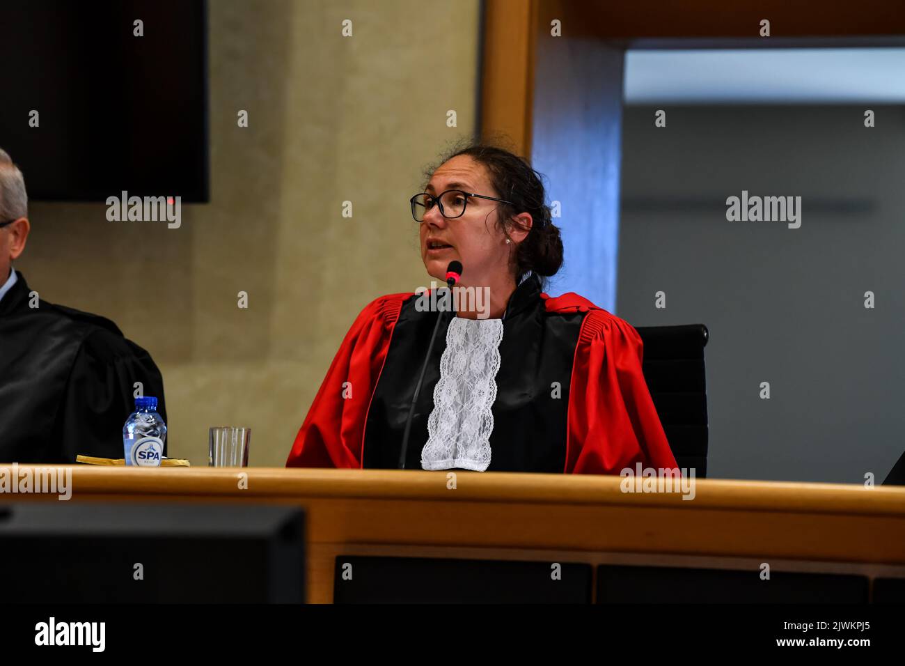Chairwoman of the court Valerie Fontaine pictured during the jury ...