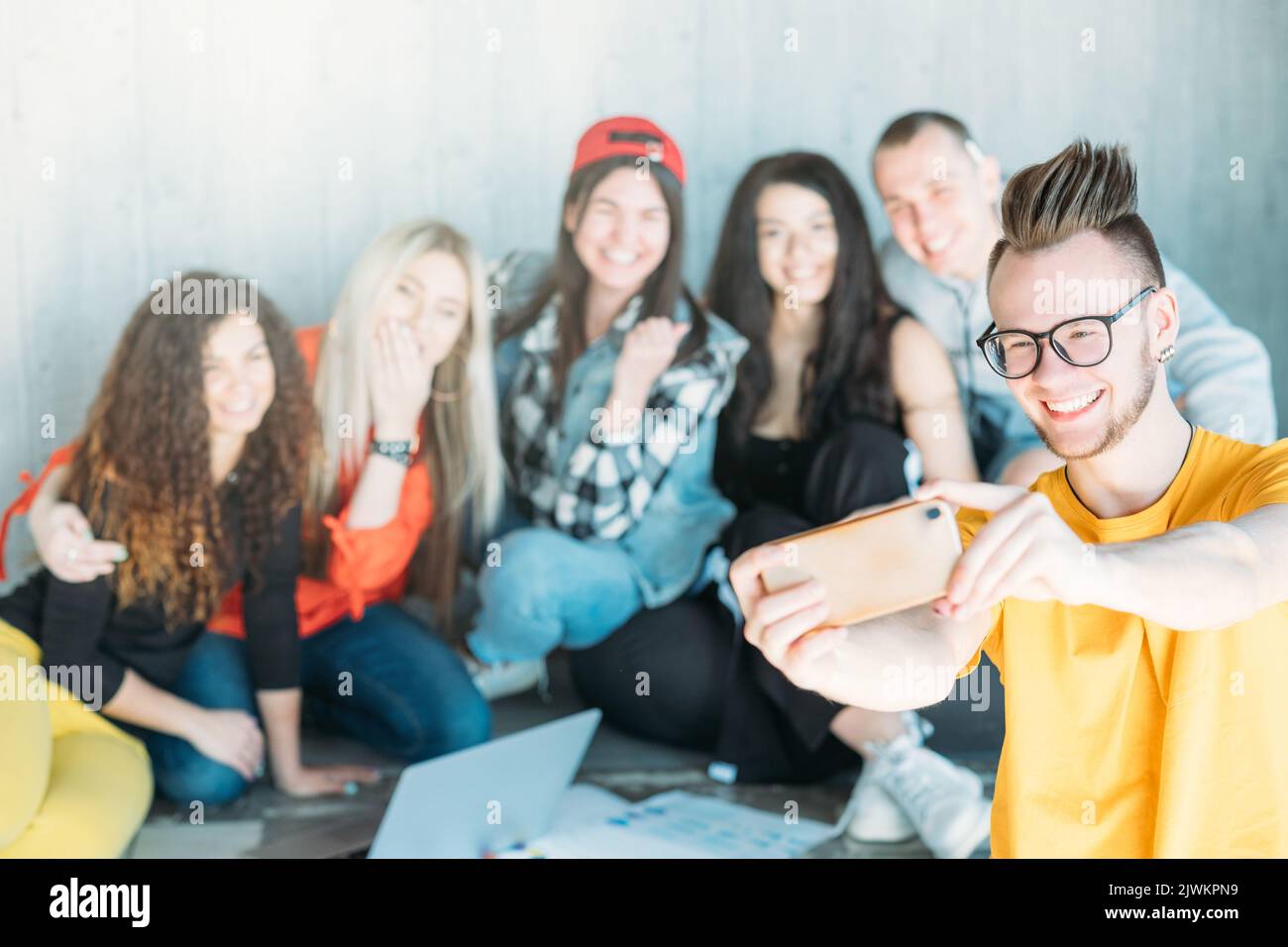 community spirit group selfie millennials leisure Stock Photo