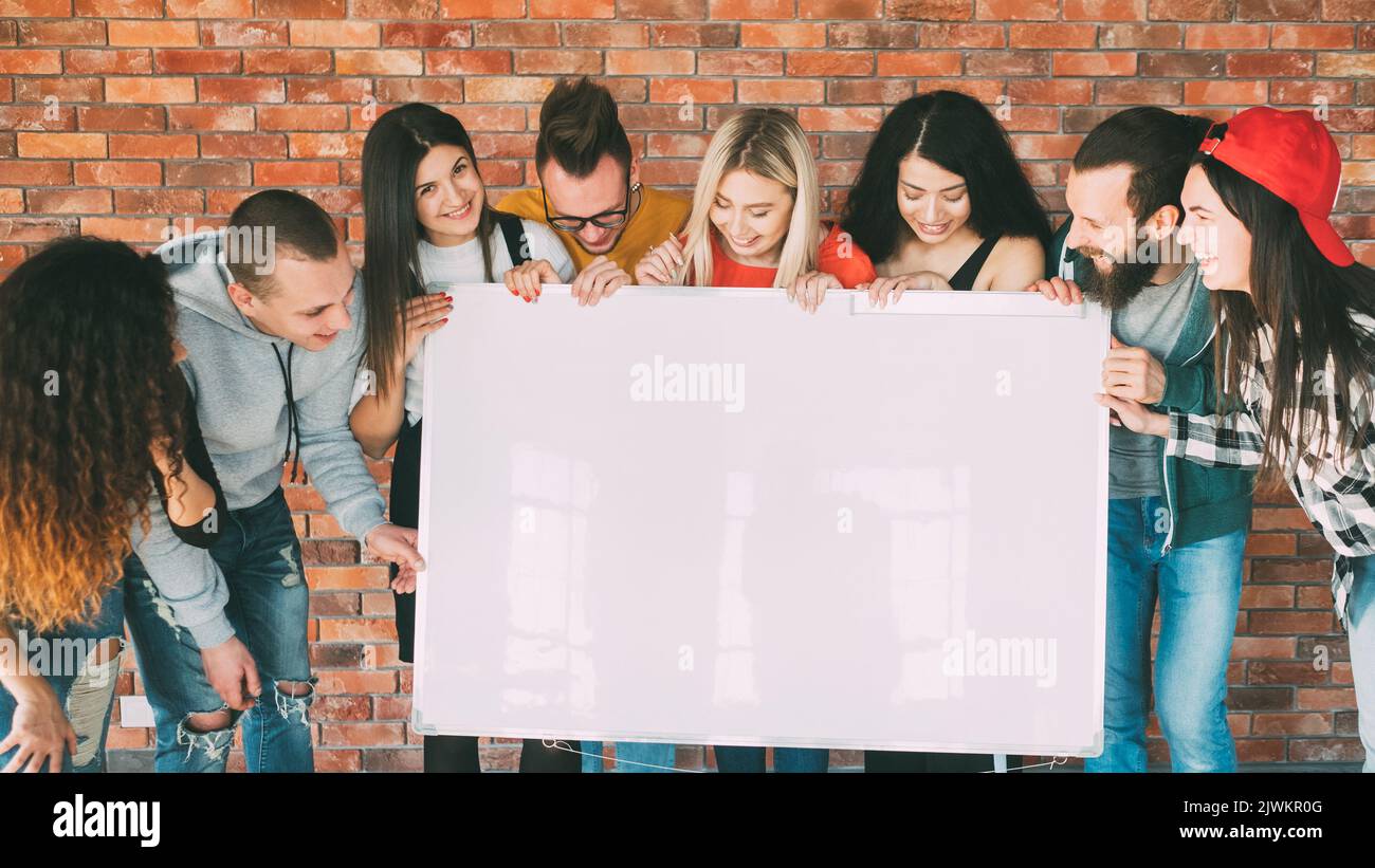 millennials whiteboard enthusiastic mockup Stock Photo
