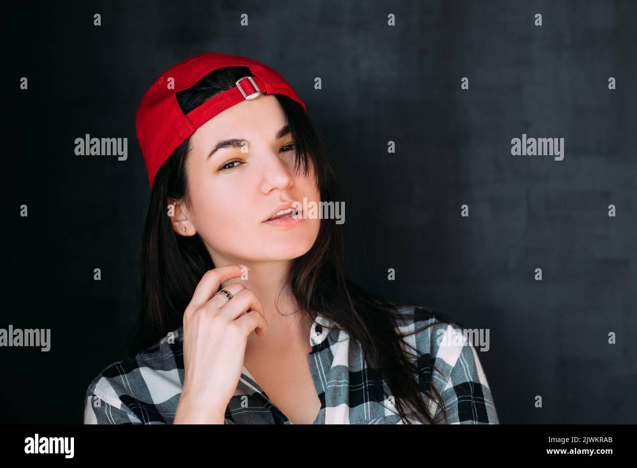 millennial lady emotional tempting portrait Stock Photo