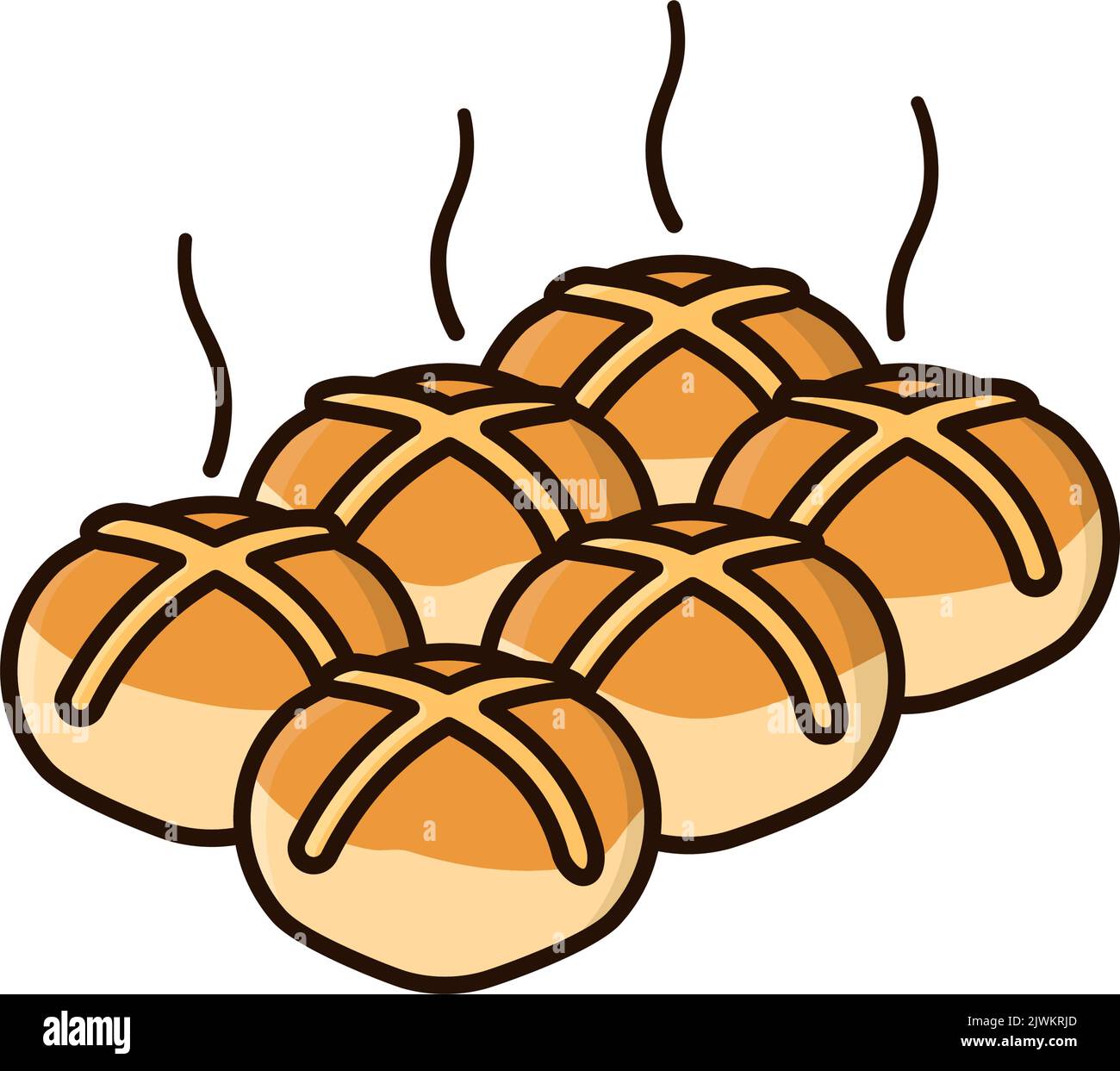 Six buns isolated filled outline style vector illustration for Hot Cross Buns Day on September 11 Stock Vector