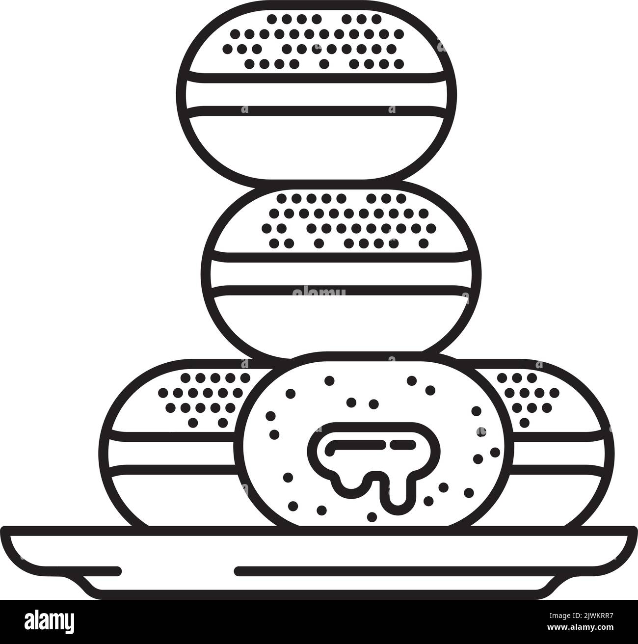 Stack of cream-filled doughnuts on a plate vector line icon for Cream-filled doughnut day on September 14 Stock Vector