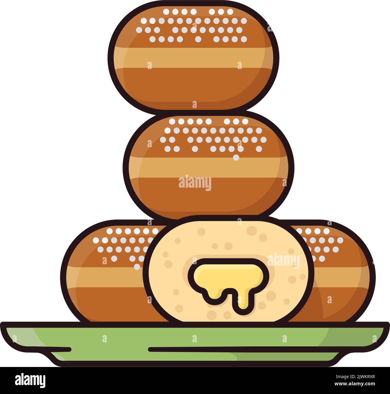 Stack of cream-filled doughnuts on a plate isolated  vector illustration for Cream-filled doughnut day on September 14 Stock Vector