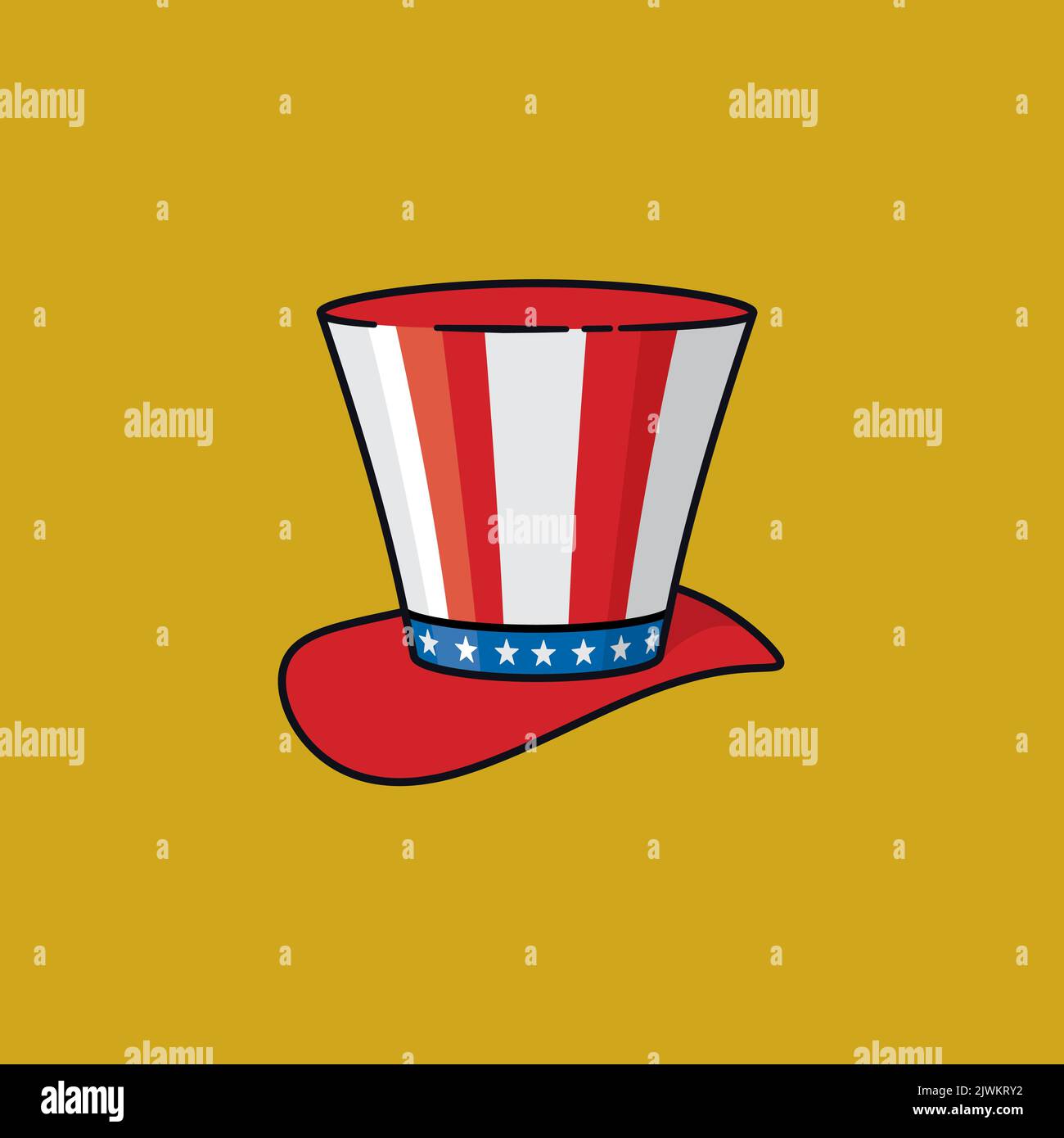 High hat with stars and stripes decor filled outline style vector illustration for Uncle Sam Day on September 13 Stock Vector
