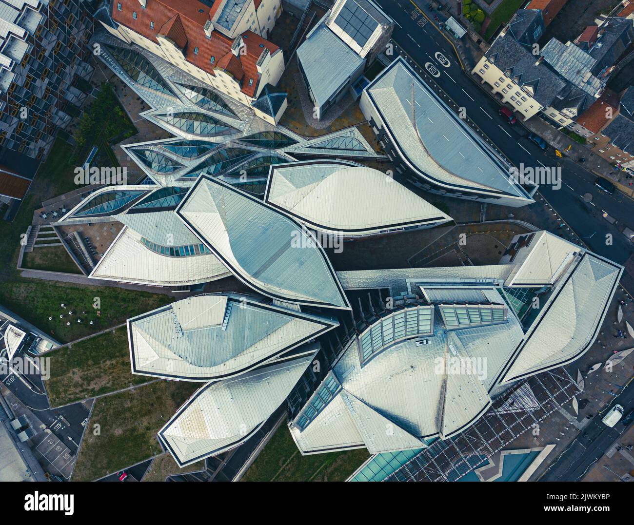 Aerial view of Scottish Parliament building at Holyrood in Edinburgh, Scotland, UK Stock Photo