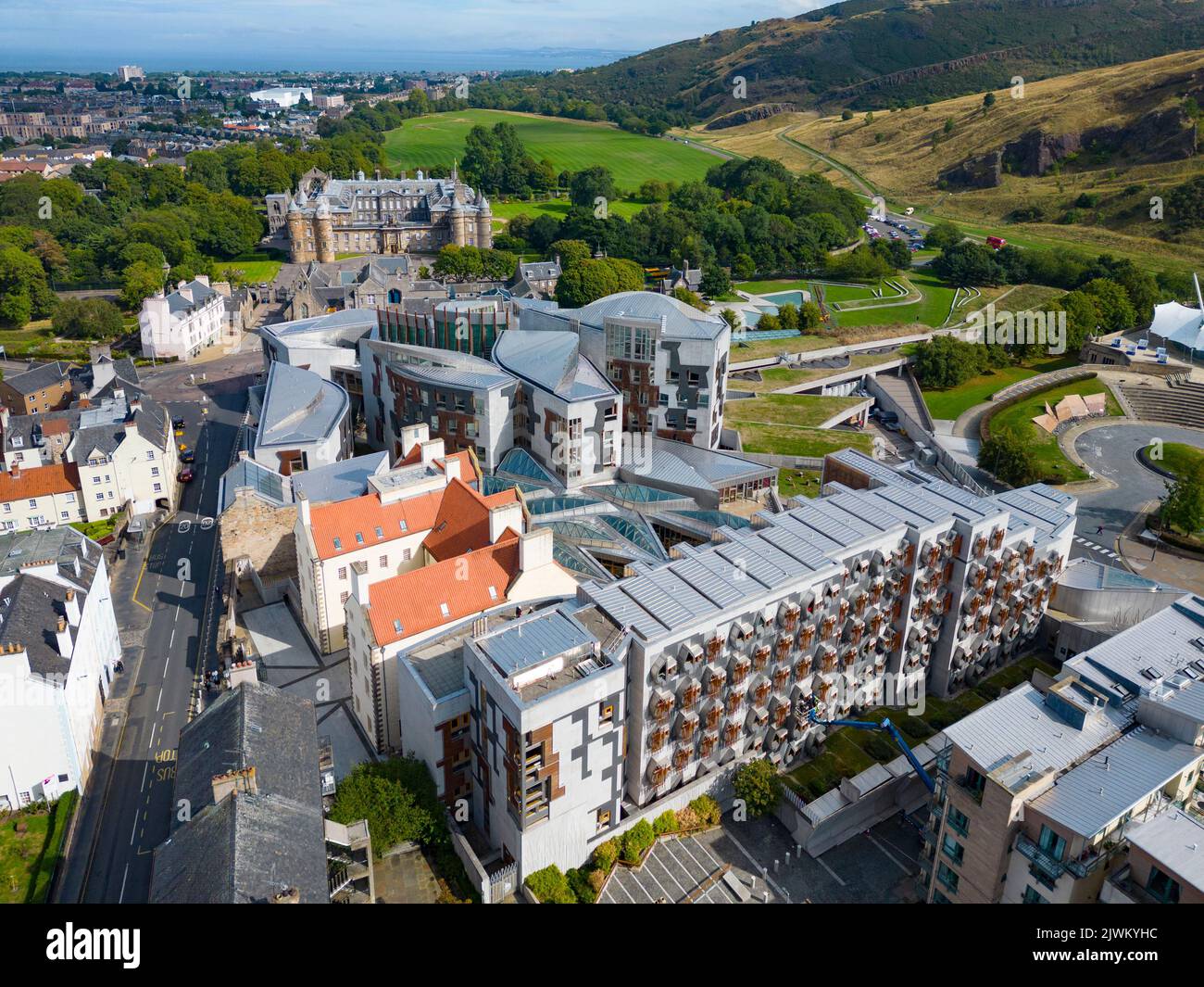 Aerial view of Scottish Parliament building at Holyrood in Edinburgh, Scotland, UK Stock Photo