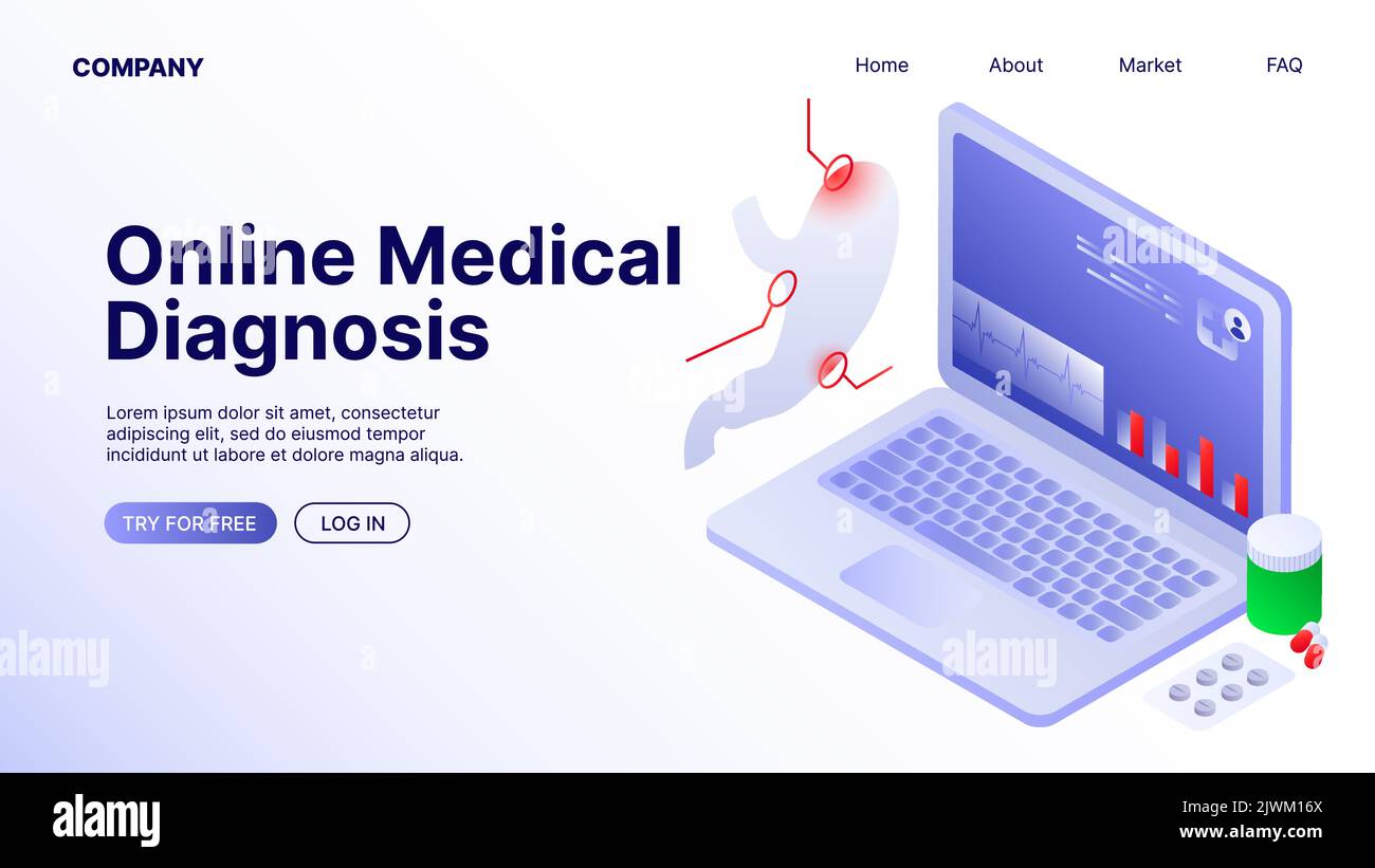 Medical Diagnosis Online. Landing Page White Illustration. Vector illustration Stock Vector
