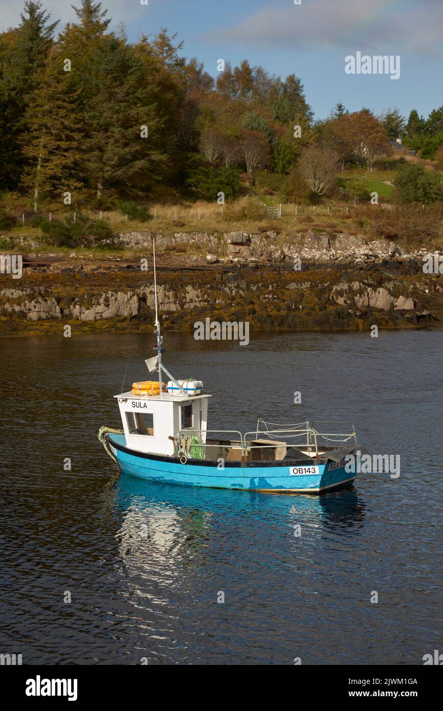 Small fishing boat in harbour near Bedachro, Scotland Stock Photo