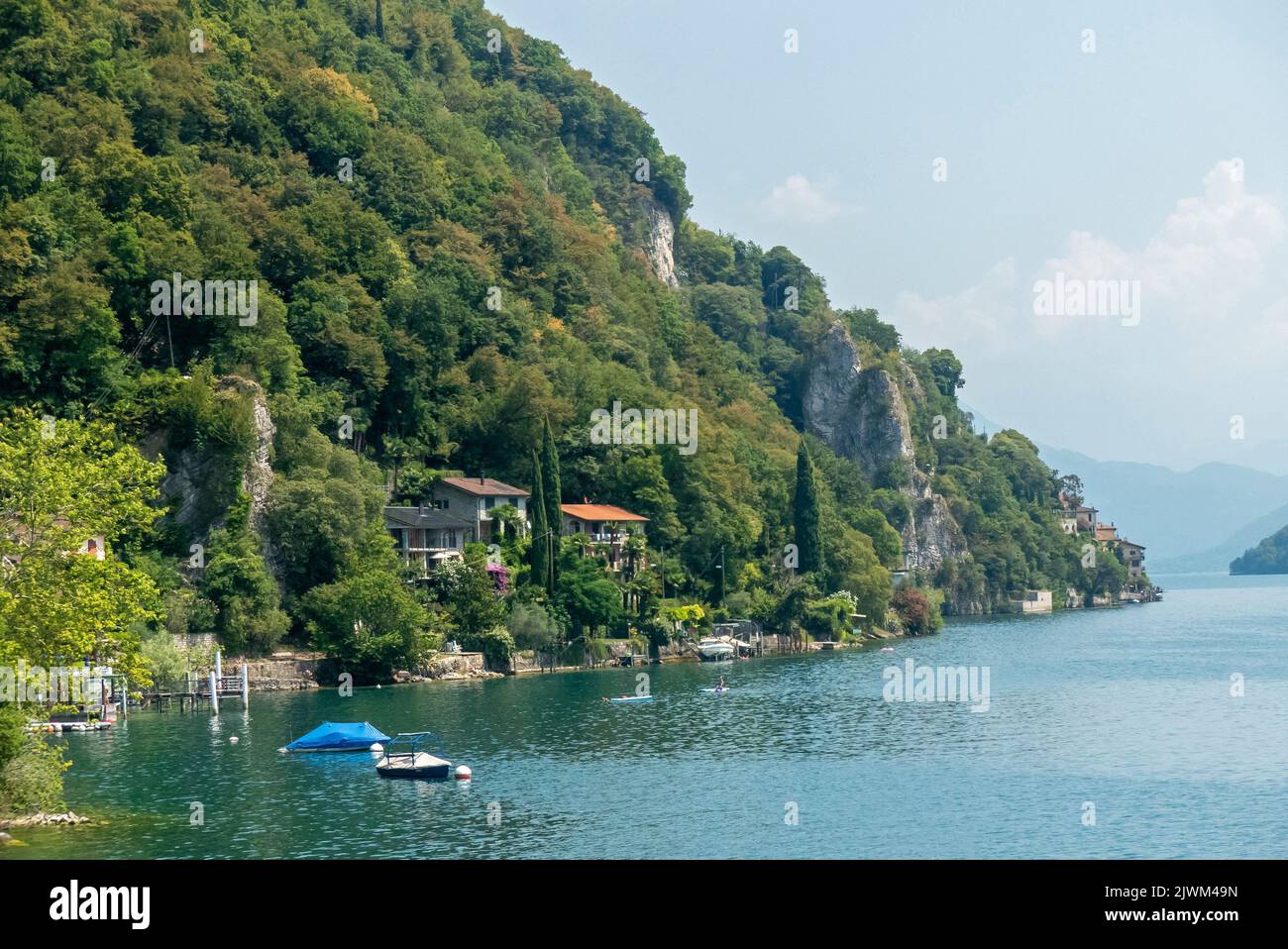 Lugano, Switzerland: walking the lakeshore path from Lugano to Gandria Stock Photo
