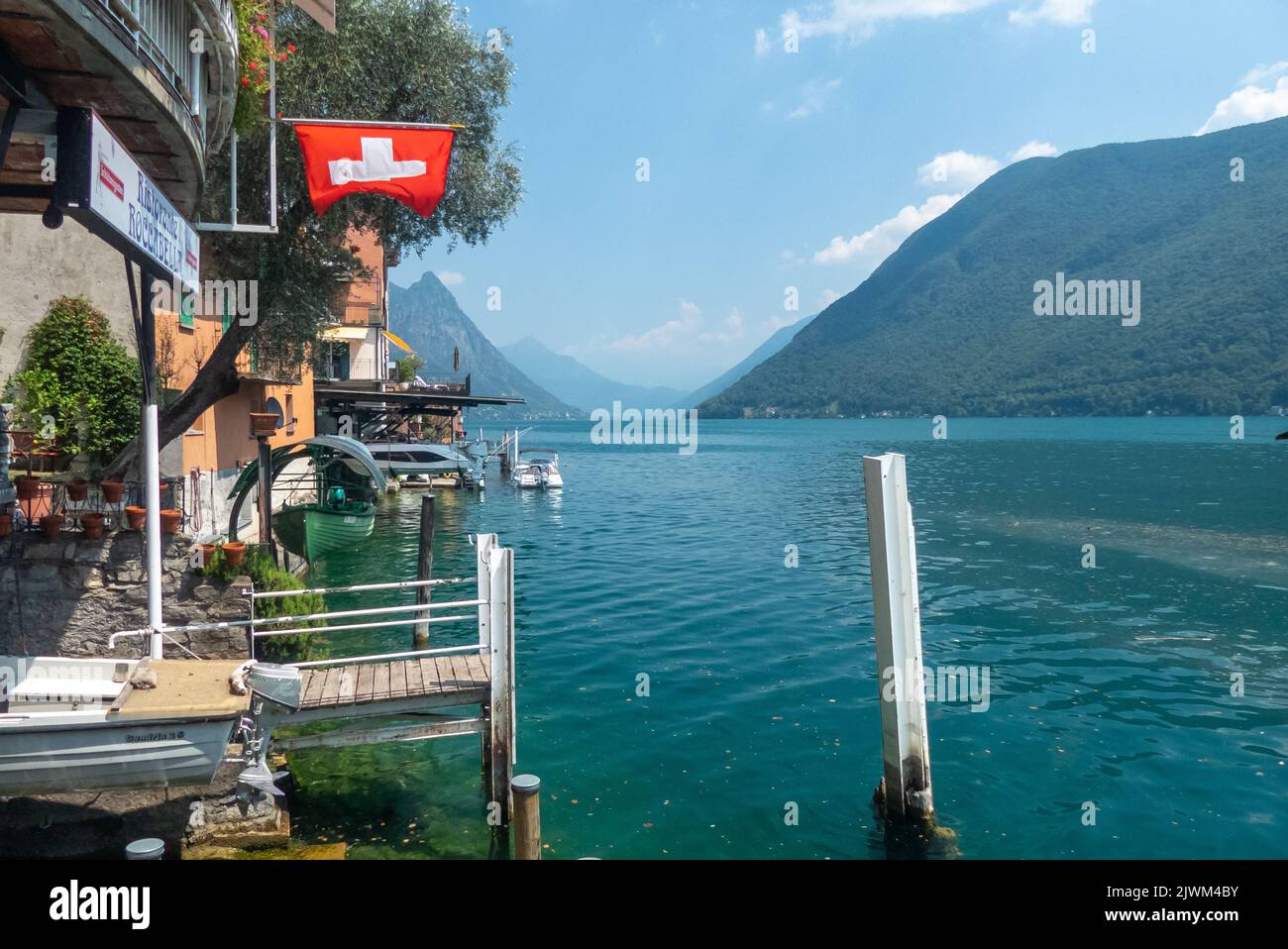 Lake Lugano: the lakeshore town of Gandria Stock Photo