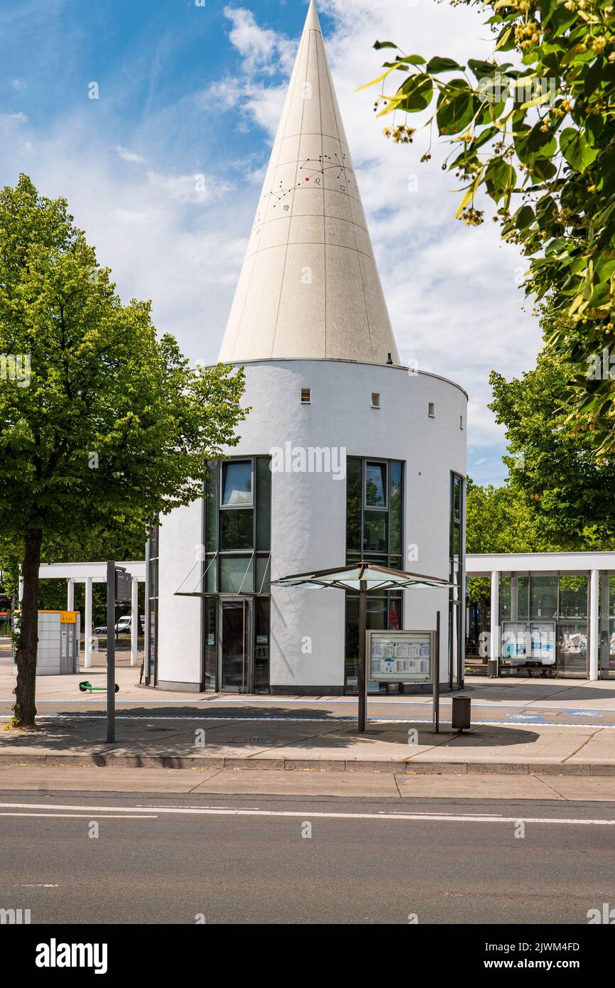 round, modern pavilion at the train station in Goettingen, Germany Stock Photo