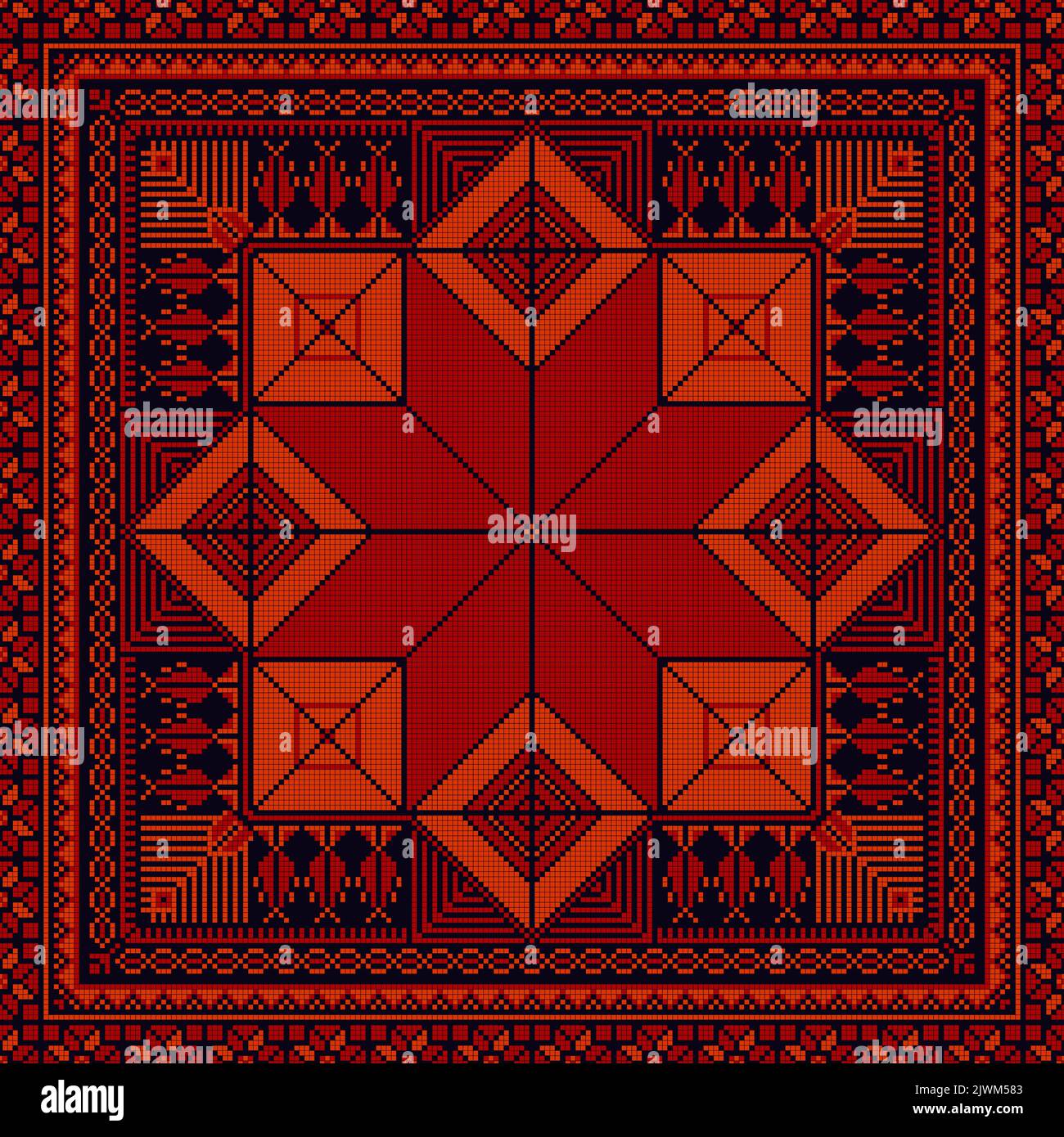 Decorative Palestinian seamless pattern in colors, traditional Tatreez