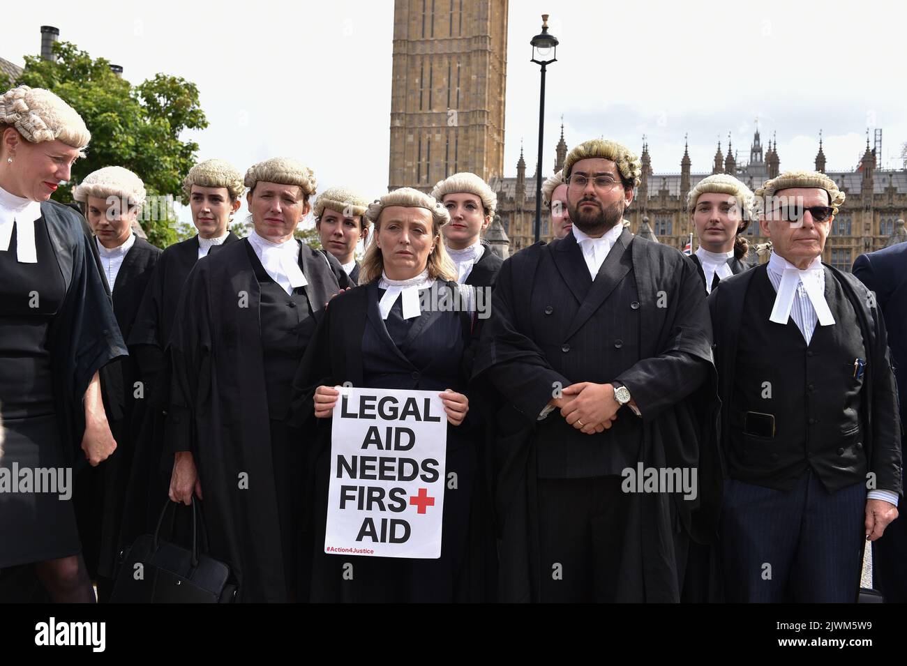 London, UK. 6th Sep, 2022. Criminal barristers seen outside the Houses of Parliament in Parliament Square during a protest for an increase to their pay for legal aid services. Credit: SOPA Images Limited/Alamy Live News Stock Photo