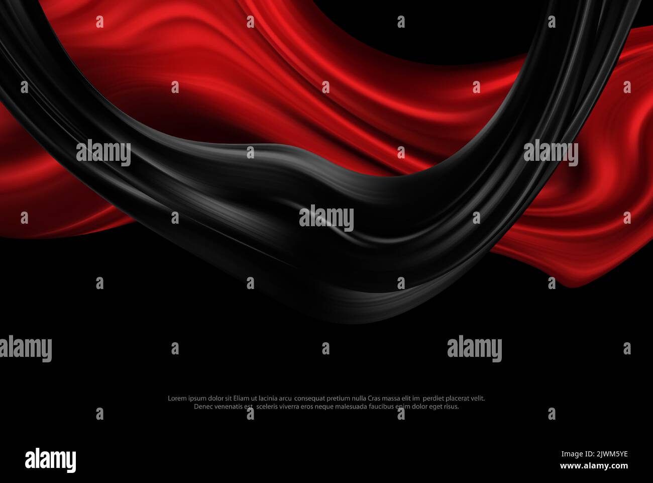 Wavy fabric in red and black. Abstract luxury background. Draped silky textile. Decoration for the design of posters, banners, placards, web design. Stock Vector