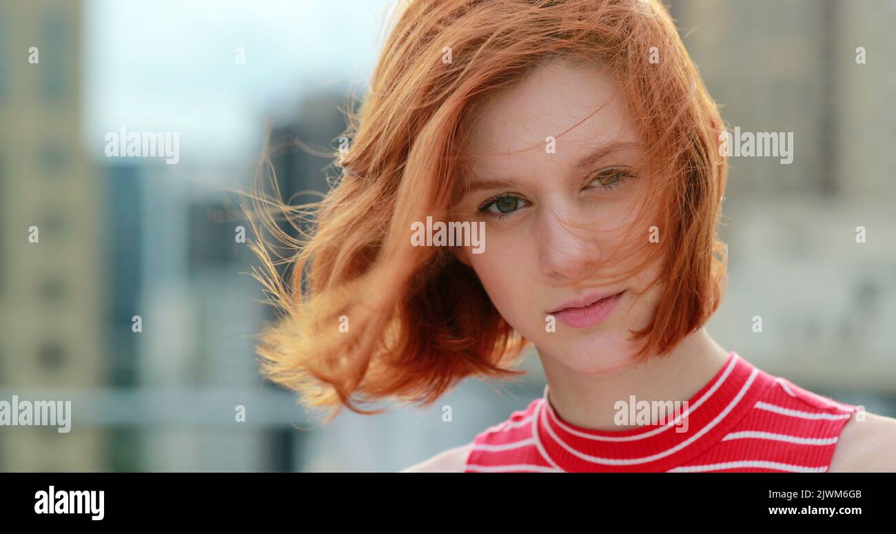Closeup of redhair pretty girl portrait Stock Photo