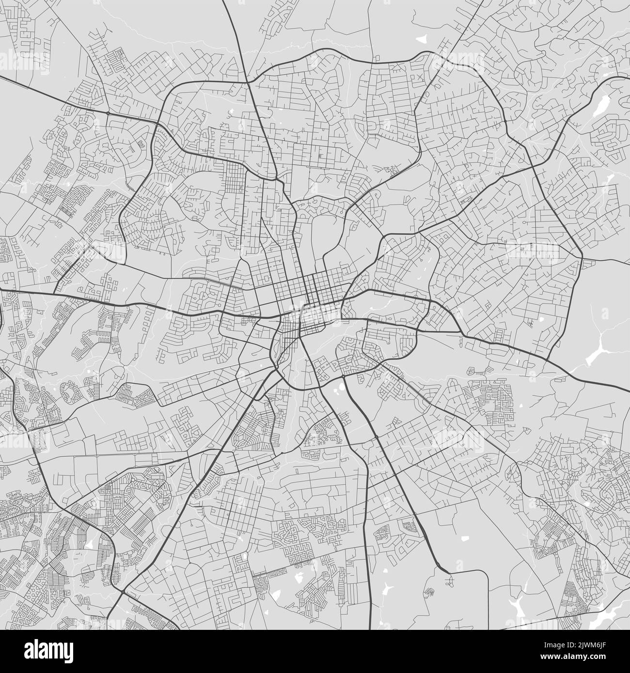 White and light grey Harare city area vector background map, roads and water illustration. Widescreen proportion, digital flat design. Stock Vector