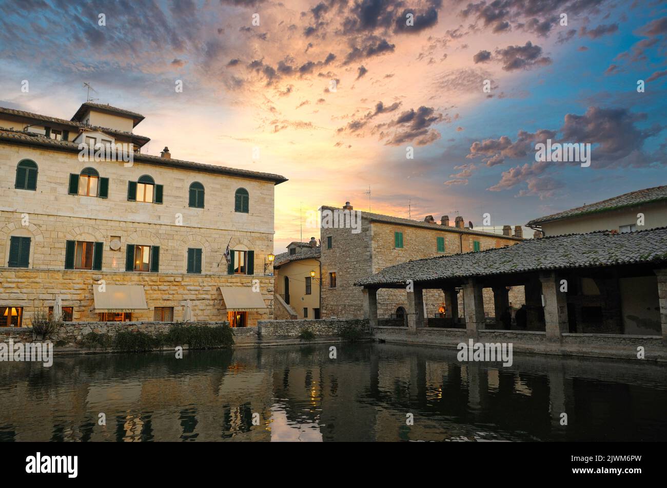 The ancient village of Bagno Vignoni, Val d'Orcia, Tuscany, Italy Stock Photo