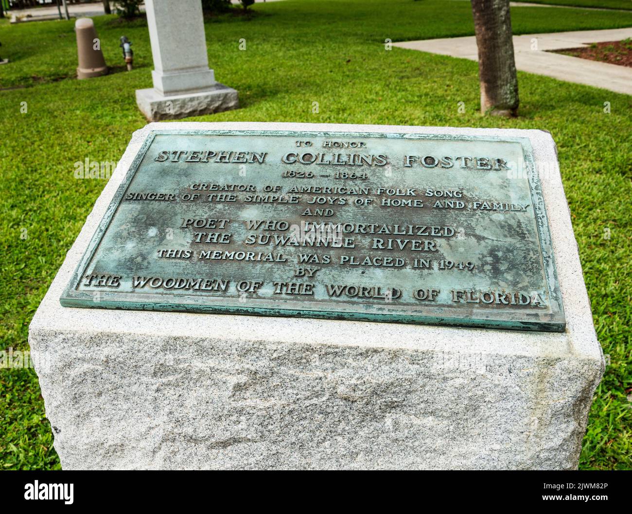 Memorial in honor of legendary Florida songwriter Stephen Foster who immortalized the Suwannee River in his music. Stock Photo