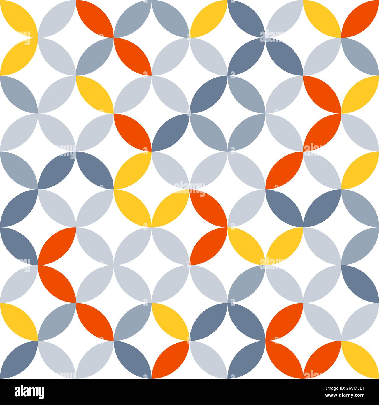 Overlapping circles seamless texture. Retro ovals and circles vector geometric fashion pattern. Colorful fashion print. Stock Vector