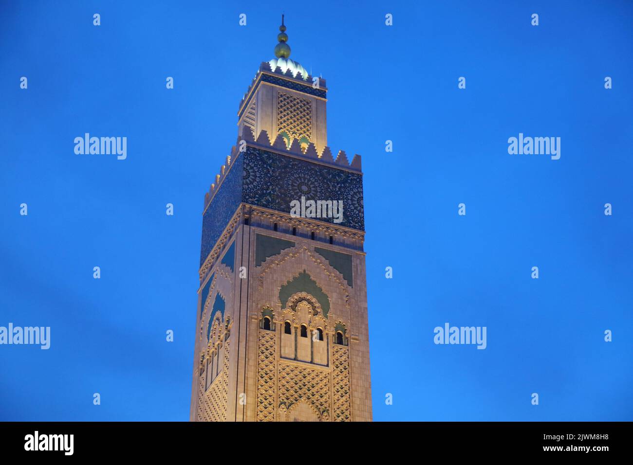 Casablanca, biggest city in Morocco. Hassan II Mosque night illuminated ...
