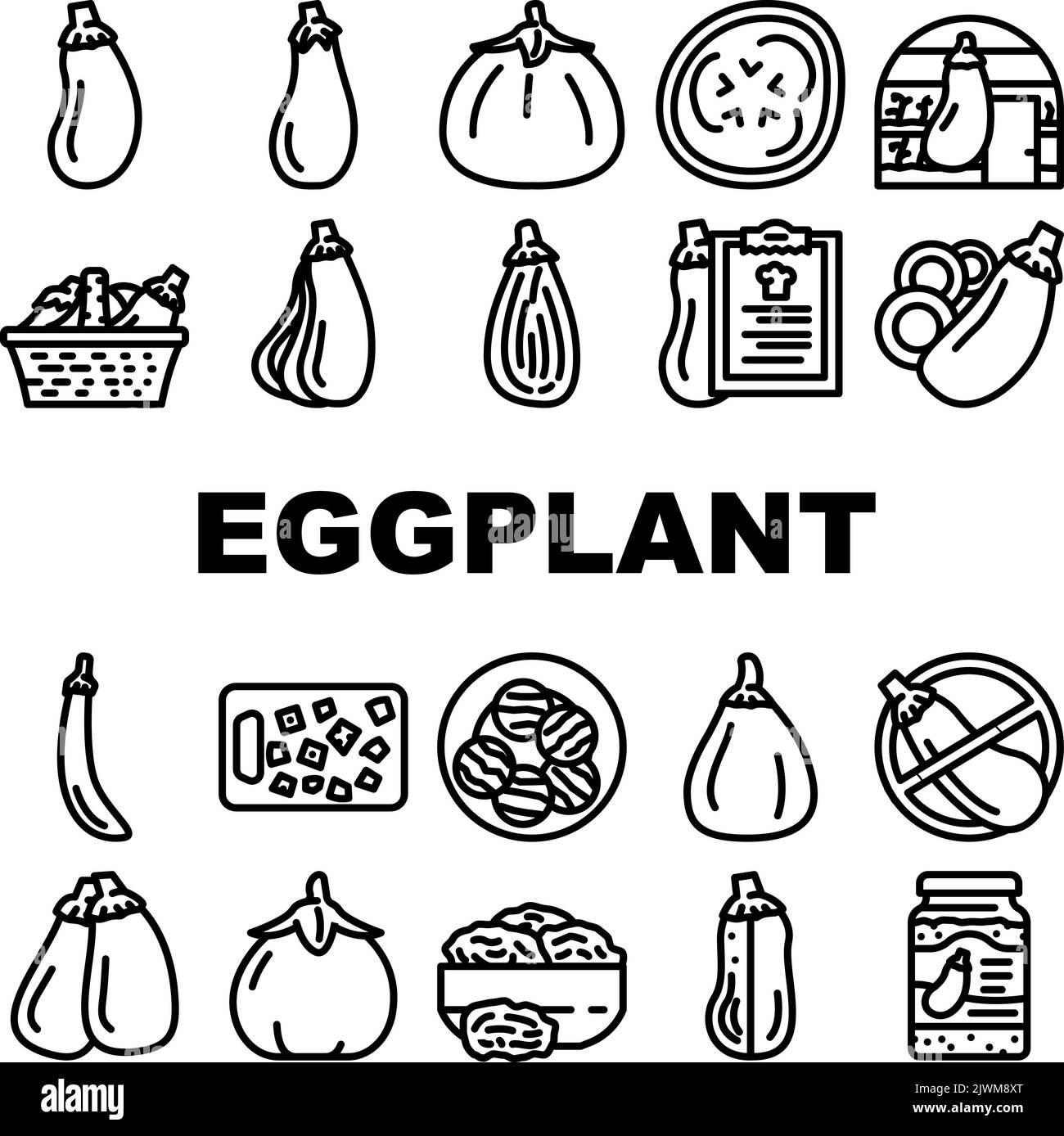 eggplant vegetable aubergine food icons set vector Stock Vector Image