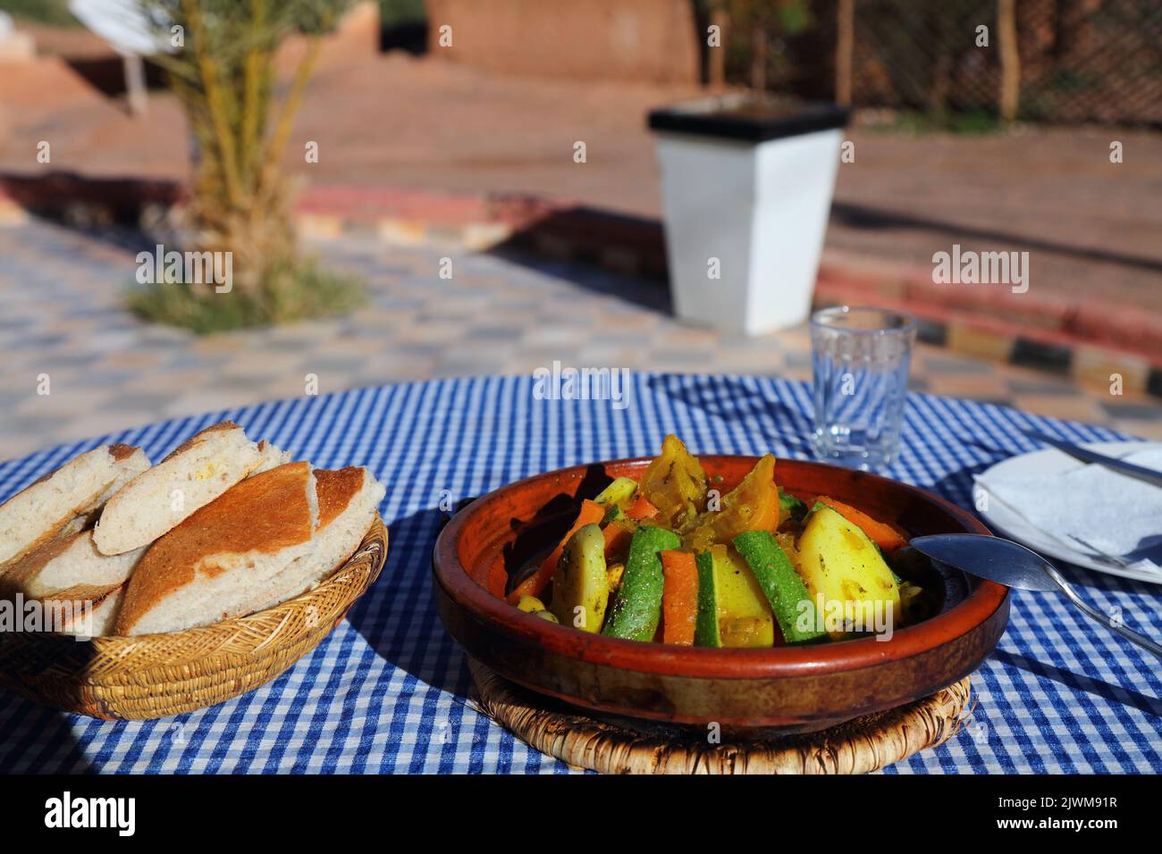 Chicken lemon tagine dinner. Moroccan food. Cuisine of Morocco Stock