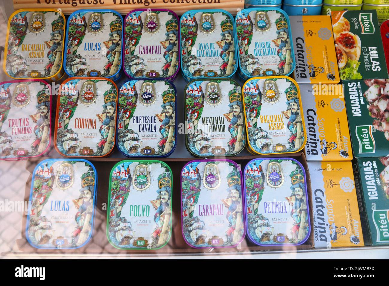 AVEIRO, PORTUGAL MAY 23, 2018 Shop with canned sardines and other