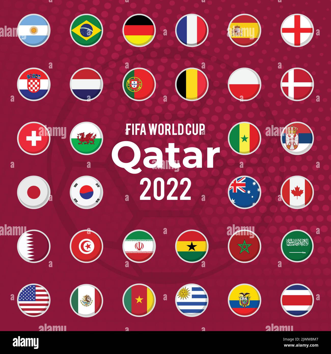 All Flags of Participating Countries of World Cup Soccer 2022 Stock Vector